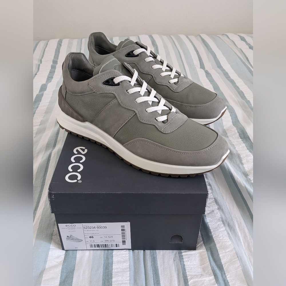 Men's Ecco Astir Leather Sneakers Khaki Sand Size EU 46 US 12-12.5
